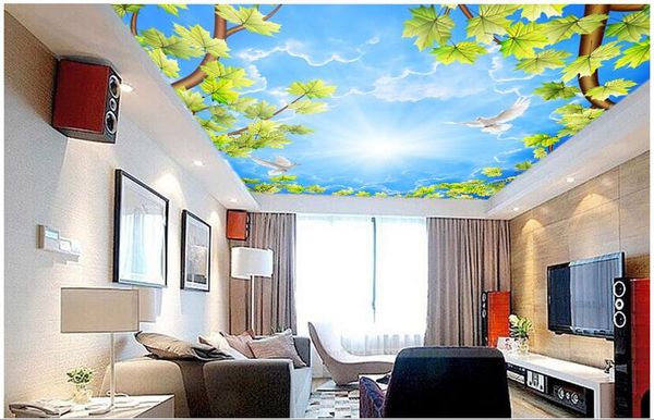 

3d ceiling murals wallpaper custom p sun, blue sky, dove leaves living room home decor 3d wall mural wallpaper for walls 3 d