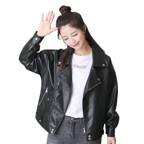 

new black leather jacket women 2018 bf style motorcycle leather jacket women spring summer basic coats bomber c4149