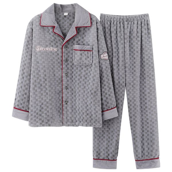 

autumn winter thick warm men's flannel pajamas long sleeve casual soft pijama plus size 4xl male coral fleece pyjamas sleepwear, Black;brown
