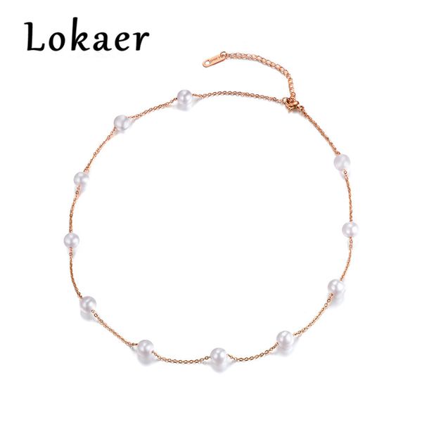 

lokaer classic 11pcs white simulated pearl chain & link necklaces jewelry titanium steel chokers necklace for women n180090300r, Golden;silver