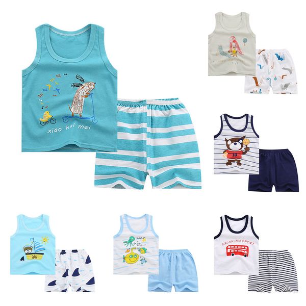 

baby boy girl kids sleeveless cartoon tracksuit sport suit vest pants clothing dropping summer clothes roupa menino, White