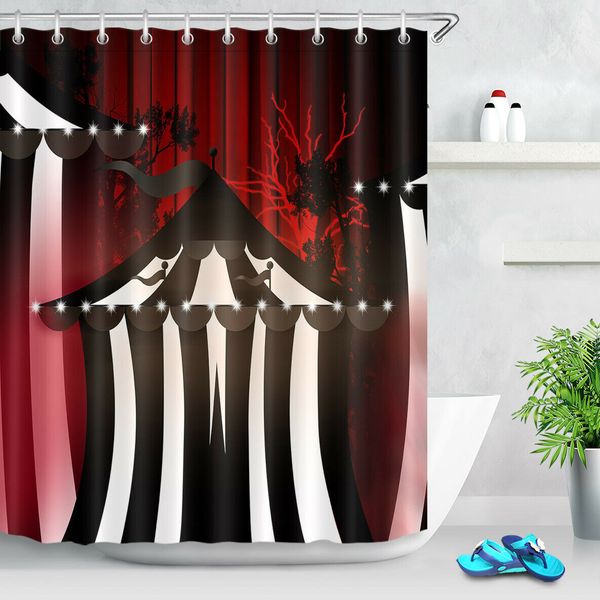 2019 Halloween Black White Striped Tent Bathroom Shower Curtain