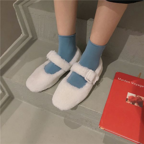 

net red female winter wear 2019 autumn new flat-bottom lamb hair shoes one foot peas shoes plus velvet, Black