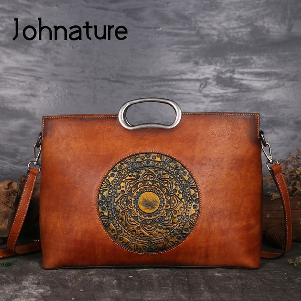 

johnature 2019 new genuine leather casual tote day clutches vintage zipper geometric soft silt pocket versatile women handbag