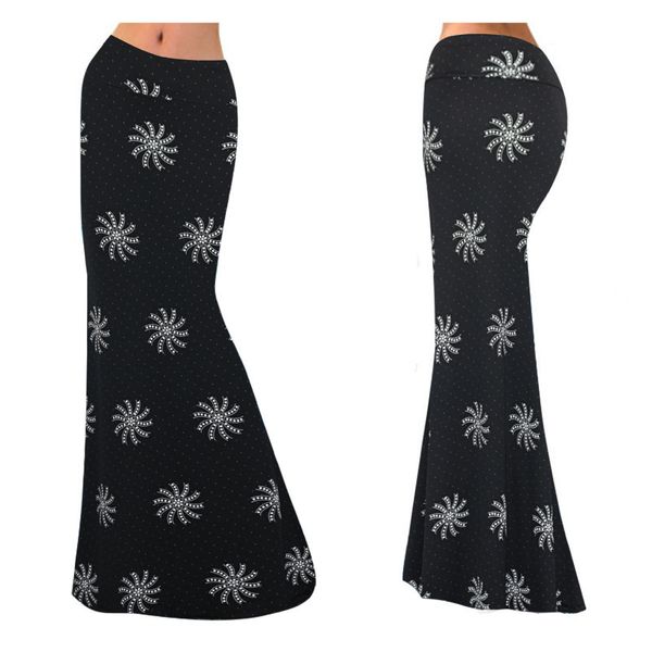 

haoohu s m l 3xl 2019 new summer high waist elegant skirt long skirts print women plus size ladies jupe, Black