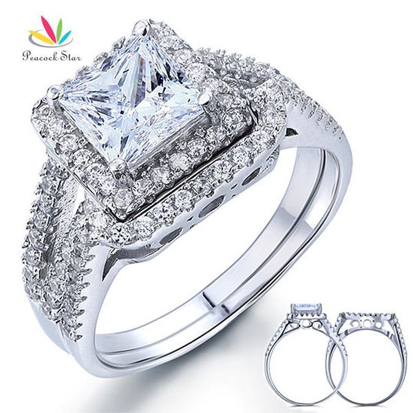 

peacock star 1.5 carat princess solid 925 sterling silver wedding promise engagement ring set cfr8141 j190716, Slivery;golden