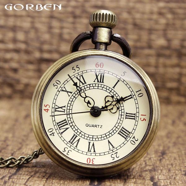 Vintage Bronze Einfache Niedliche Römische Ziffern Fullmetal Alchemist Quarz Taschenuhr Männer Frauen Anhänger Kette Steampunk Retro Uhr