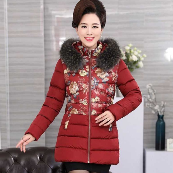 

2020 print winter women down cotton medium-long jacket parka female hooded fur collar thicken outerwear slim parka da352, Black