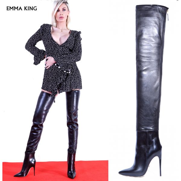 

2019 new thigh high boots pointed over the knee boots fashion high heel women leather women ing, Black