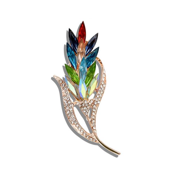 

pretty wheat crystal brooch elegant for women rhinestone brooch pin fashion jewelry coat dress corsage flower style women luxury brooches, Gray