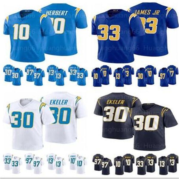 

men los angeles chargers 33 derwin james 10 justin herbert 30 austin ekeler 13 keenan allen 97 joey bosa football jerseys, Black;red