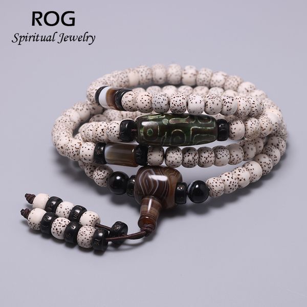 

xing yue bodhi seed rosary beads bracelet for men and women reiki bracelet with nine-eyed dzi tibetan buddhist spiritual jewelry, Black