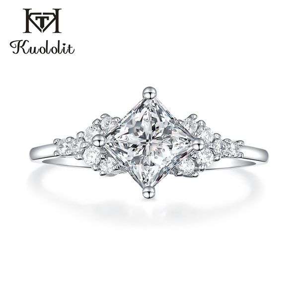 

kuololit 14k 585 white gold moissanite rings for women lab grown square cut gorgeous diamond wedding engagement fine jewelry t200701, Slivery;golden