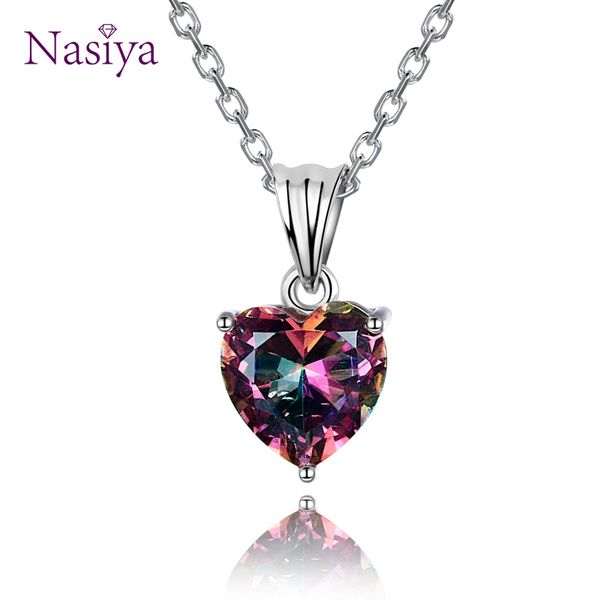 

charms 16x8mm heart multicolor pendant necklaces fashion women's pendants with chain 925 silver jewelry party christmas gifts