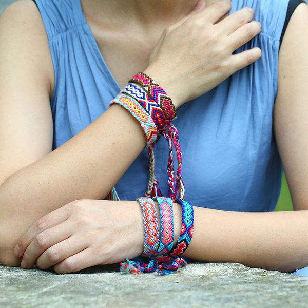 

handmade weave braided bracelets for women bohemian vintage lucky rainbow rope ethnic charm bracelets jewelry ing, Golden;silver