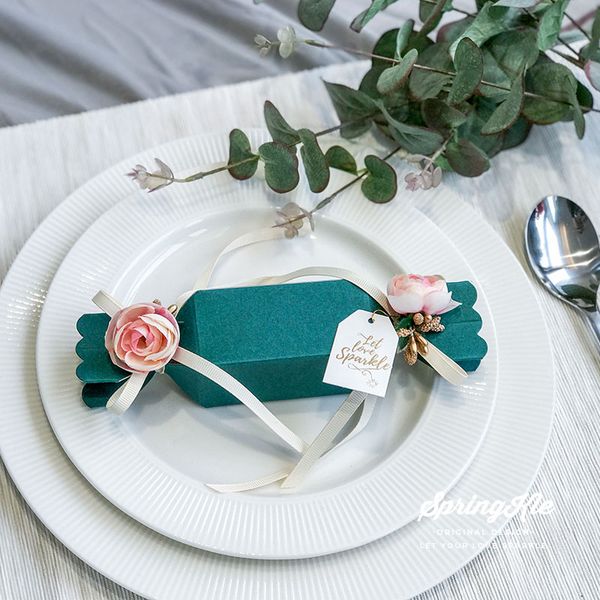 

green paper wedding candy boxes with floral decor wedding favors and gifts box party supplies baby shower paper chocolate boxes