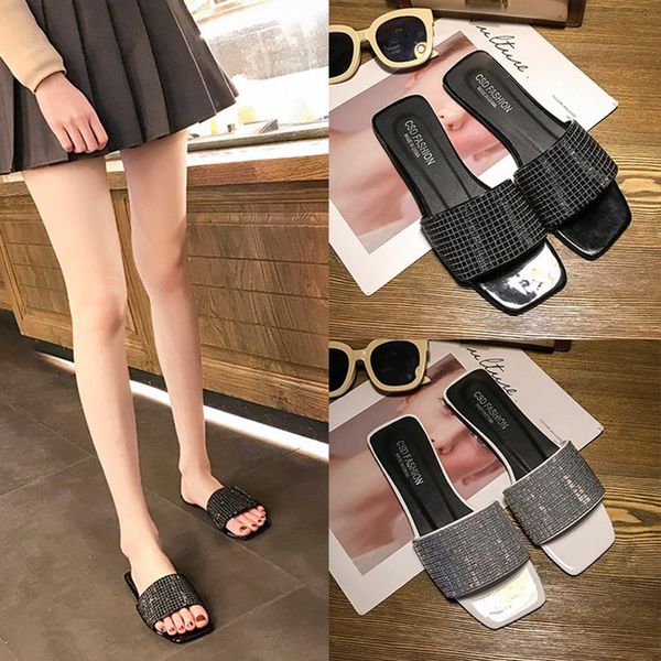 

chaussures femme 2020 летние новые моды квадратная голова одно слово открытый носок ротанга трава тканые лицо тапочки женщины плоские туфли, Black