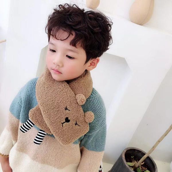 

kawaii furry teddy bear scarf children new fashion solid color scarves for kids lovely winter keep warm thickening scarves, Blue;gray