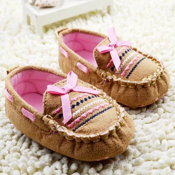 

cute brown baby first walk shoes soft born cotton bow-knot shoes