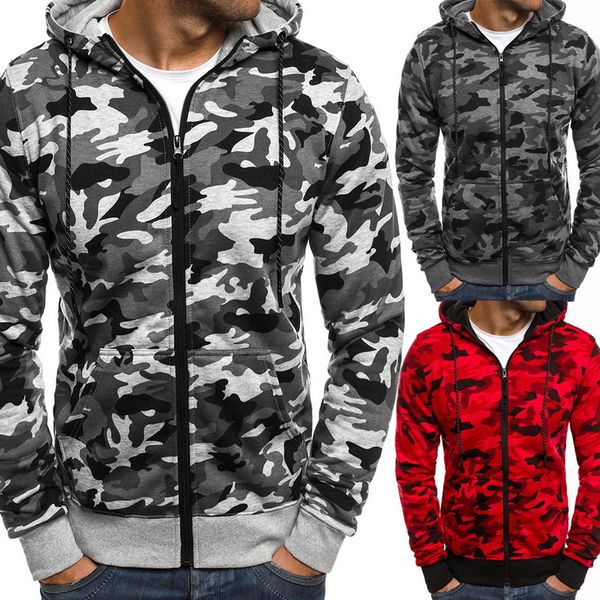 

camo hoodie sweatshirt men fashion camouflage printed sweatershirts overcoat autumn casual zipper hoodies jacket outwear, Black