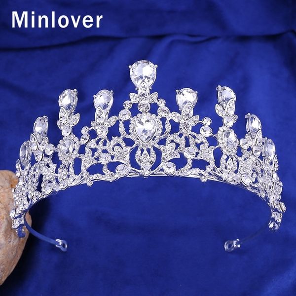 

minlover кристалл барокко свадебные диадемы короны невесты аксессуары для волос женщины повязка принцесса украшения для волос королева диаде, Golden;white