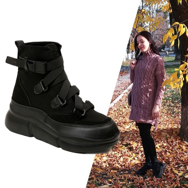 

2019 new arrival canvas ankle boots for women hook loop platform boots fashion punk black boots flat shoes winter