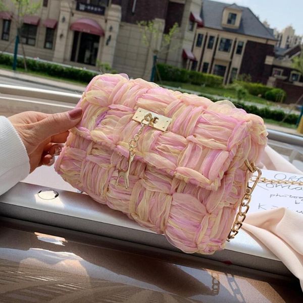 

elegant female square weave crossbody bag 2020 summer new women's handbag chain shoulder messenger bag