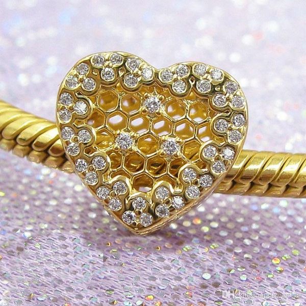 

2018 spring 925 sterling silver jewelry gold-plated honeycomb lace charms original beads fits women jewelry making pandora bracelets, Bronze;silver