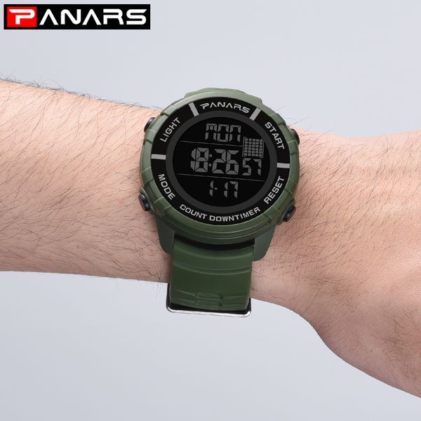 

panars outdoor sports men digital watches fashion waterproof luminous display alarm clock casual relogio masculino men clock, Slivery;brown