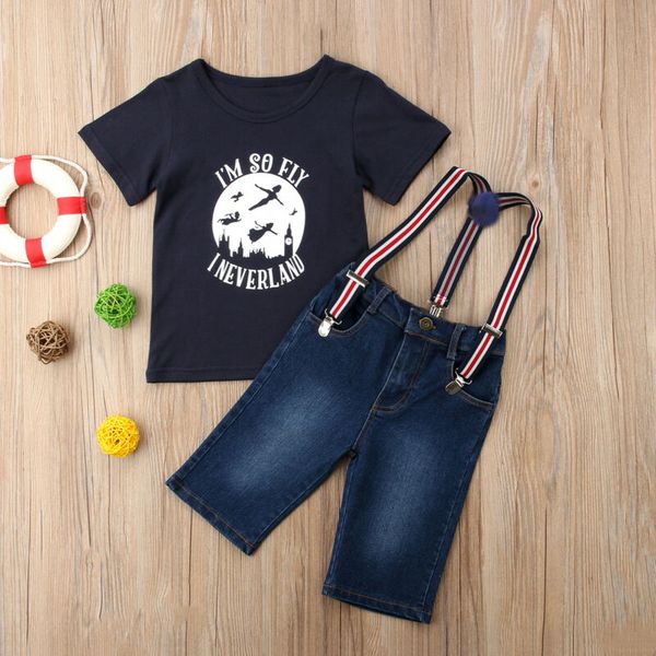 

newborn kid baby boy clothes t-shirt tee denim long bib shorts pants outfits