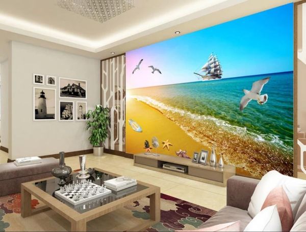 Красивый морской пейзаж Обои 3d ТВ фон Стена 3d Фременты Обои для гостиной