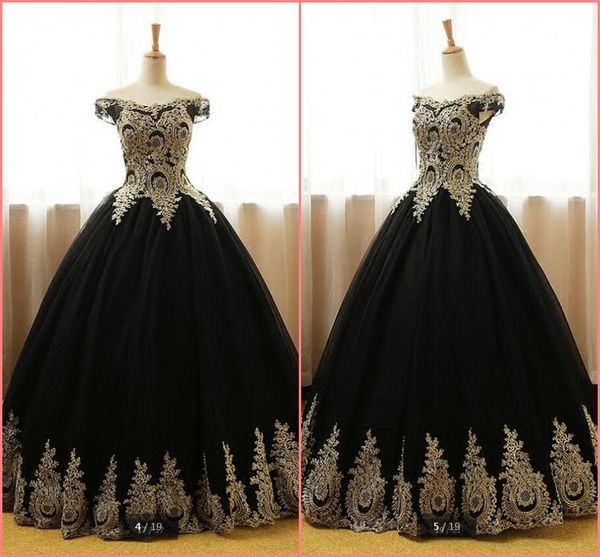 

2019 new arrival black ball gown lace prom dresses off the shoulder v neckline beaded prom gowns corset prom dresses formal party dress