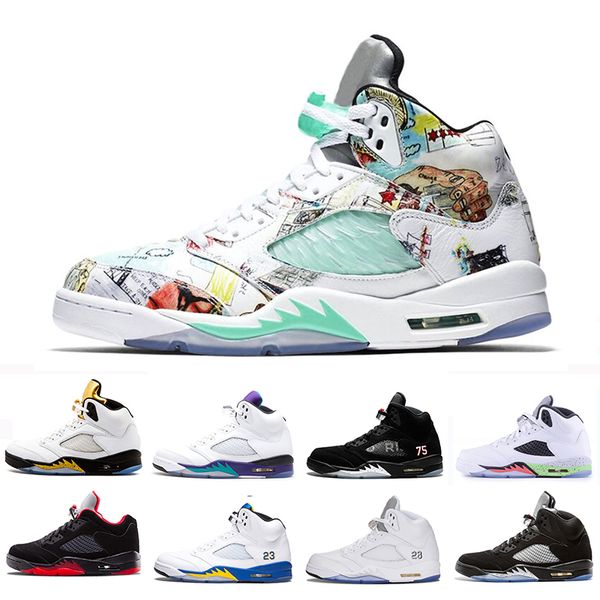 

original box wings bred psg black white 5 men basketball athletic shoes 5s sup space jam metallic silver gold laney oreo sports sneakers, White;red