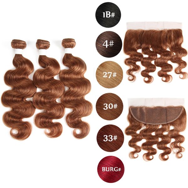 

brazilian virgin hair bundles with closure body wave human hair weave with lace frontal closure ear to ear pre plucked 13x4 lace frontal, Black;brown