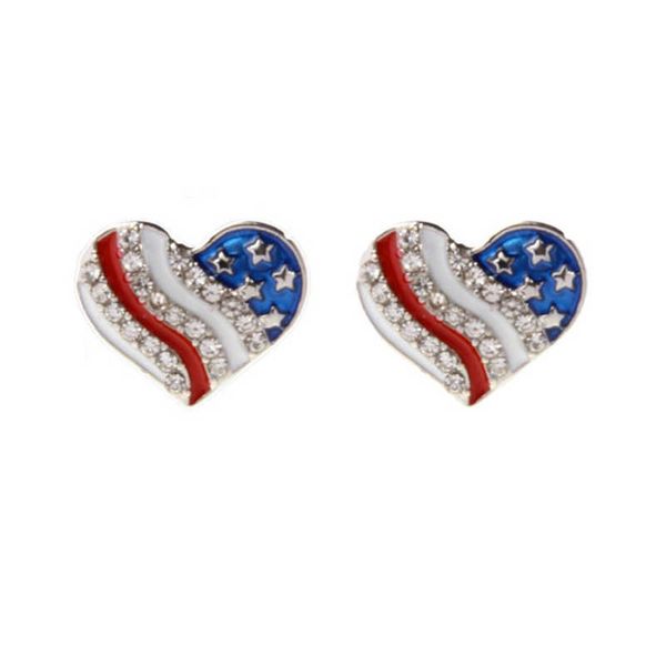 

fashion jewelry american flag ear star studs earrings heart shape crystal, Silver