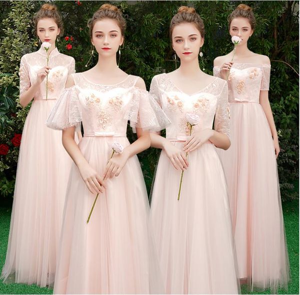 Brautjungfernkleid im neuen Stil, dickeres rosafarbenes Mädchen-Schwestern-Gruppenkleid, Hochzeit, Brautjungfernkleid, Winter, langer Stil