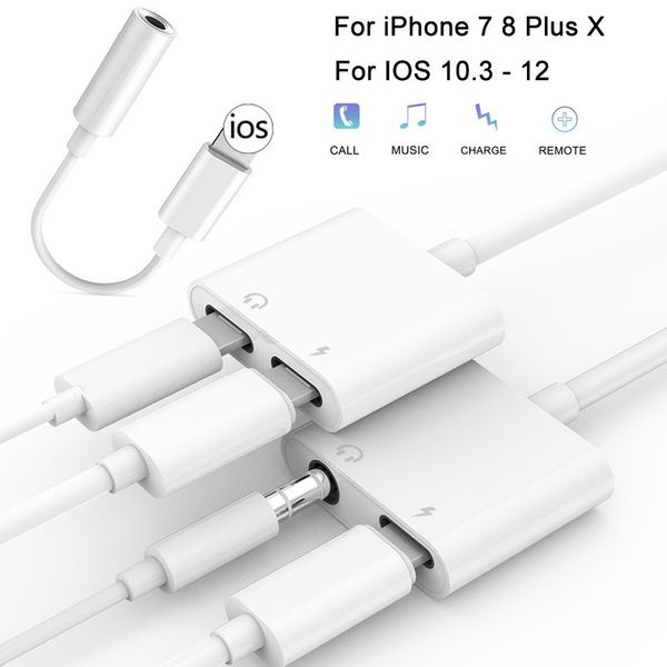 

2 in 1 headphone adapter for iphone 8 7 7plu x for adapter 3 5mm jack audio cable charging adapter