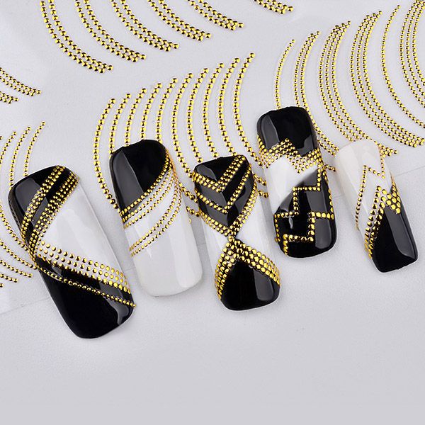 

3d nail art sticker metal striped wave line adhesive tips decoration stickers diy manicure wyt77, Black