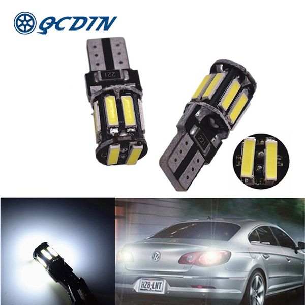 

qcdin auto led canbus t10 10 smd signal lamp white 6000k license plate lights side wedge parking bulb for car styling dc 12v