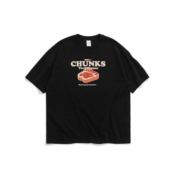 

fashion men/women t-shirt 2020 summer/spring popular printed new personalized meat nugget food print men's loose short sleeve t-shirt, White;black