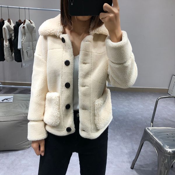 

fashion turn down collar faux fur coat women stylish warm slim regular pockets winter jacket for woman solid outerwear coats, Black