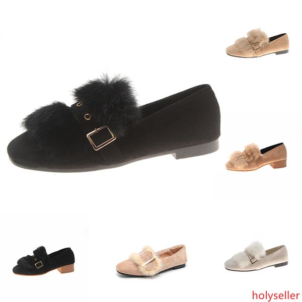 

2020 new women s vintage casual leather mid-heeled shoes with fluffy feather brown black gray outdoor walking shoes main9