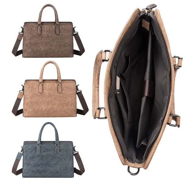

men genuine leather soft crossbody lapmessenger bags zipper business briefcases handbags totes plain cowhide shoulder bag