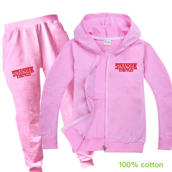 

2pcs / комплект продажа странные вещи с длинным рукавом детские zipper hoodie брюки хлопок комфортные дышащие мальчики девочки брюки друзья, White