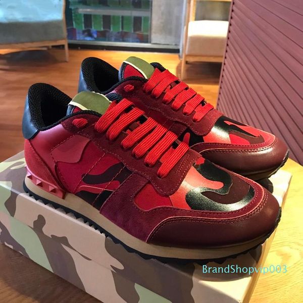 

new shoes[original box] fashion stud camouflage sneakers shoes footwear men women flats luxury designer rockrunner trainers 35, Black