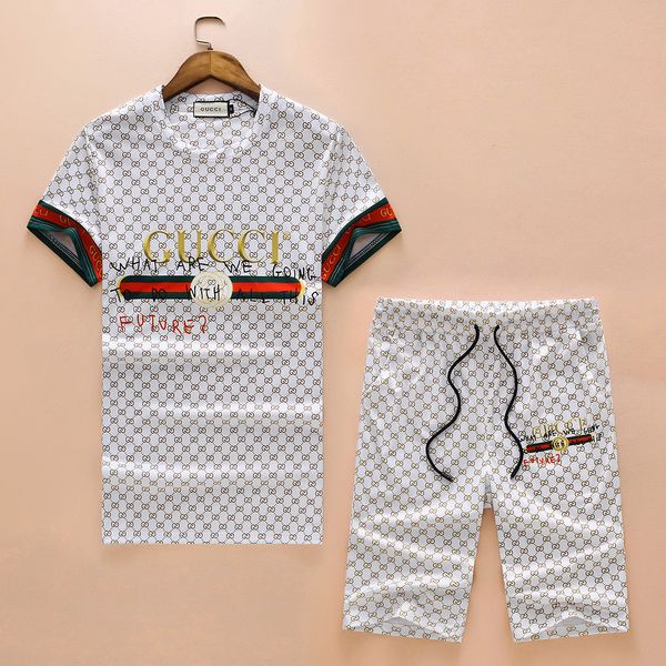 

new fashion sportsuit t shirt+shorts sets men summer tracksuit short sleeve soft cotton suit o-neck men's suit 3xl, White
