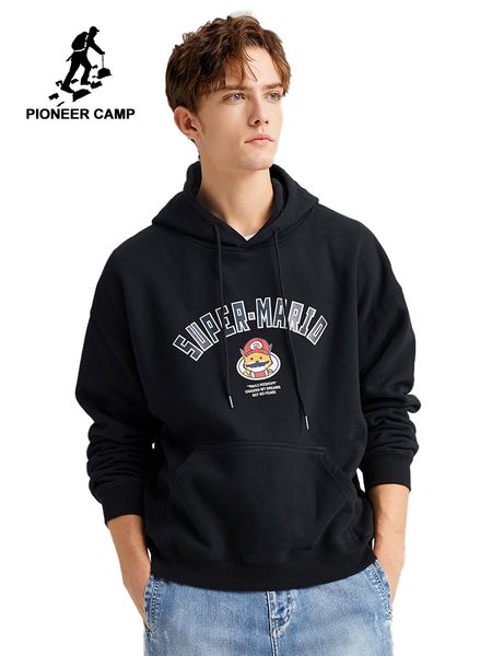 

pioneer camp fashion hoodies men thick warm fleece hooded 100% cotton causal sweatshirts for male awy901499xh, Black
