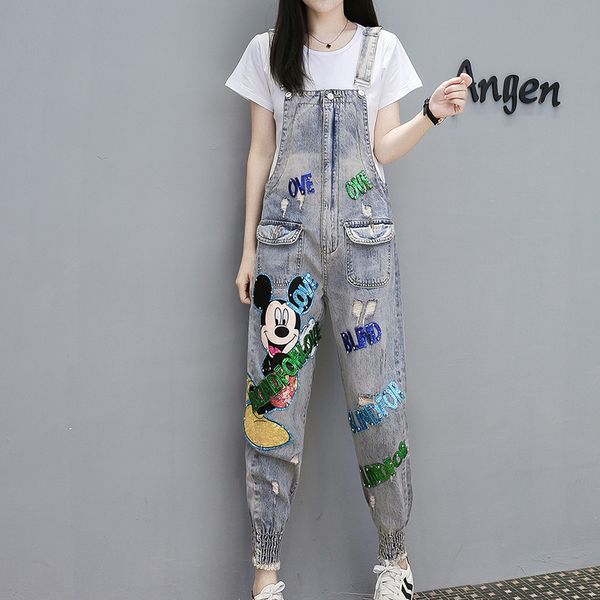 

flowers european fashion sequins denim overalls shuhua65, Blue