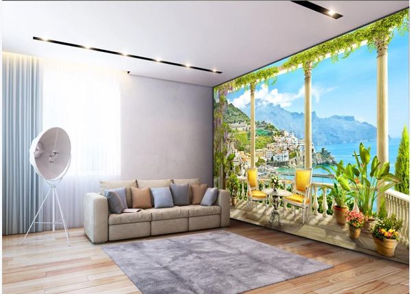 Personalizado qualquer tamanho foto da coluna seascape muralha romana fundo 3D papel de parede 3d paisagem