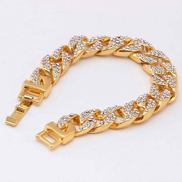 

gold/sliver color micro pave cubic zircon bracelet all iced out cuban chain hip hop tennis bracelet for male female, Golden;silver